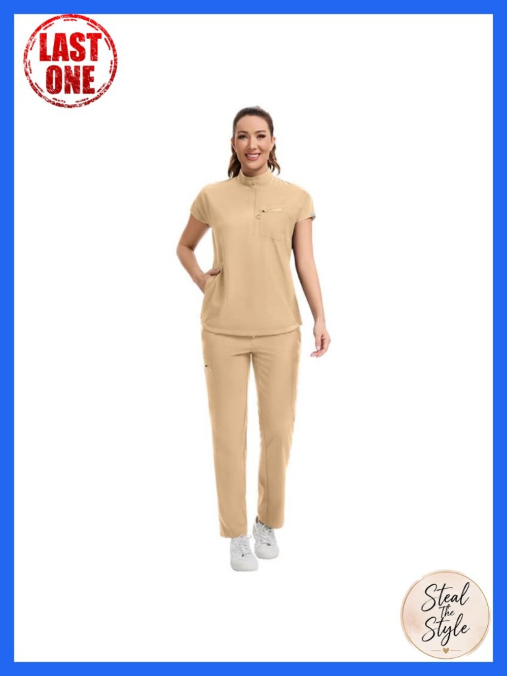 Women's Scrub Set Mandarin Top Straight Pants 13 Pocket Medical Uniform